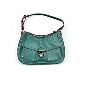 Teal leather Lovecat Paris shoulder bag with silver heart clasp 💚✨